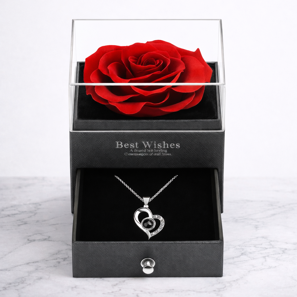 Geschenkbox mit Rose und Halskette